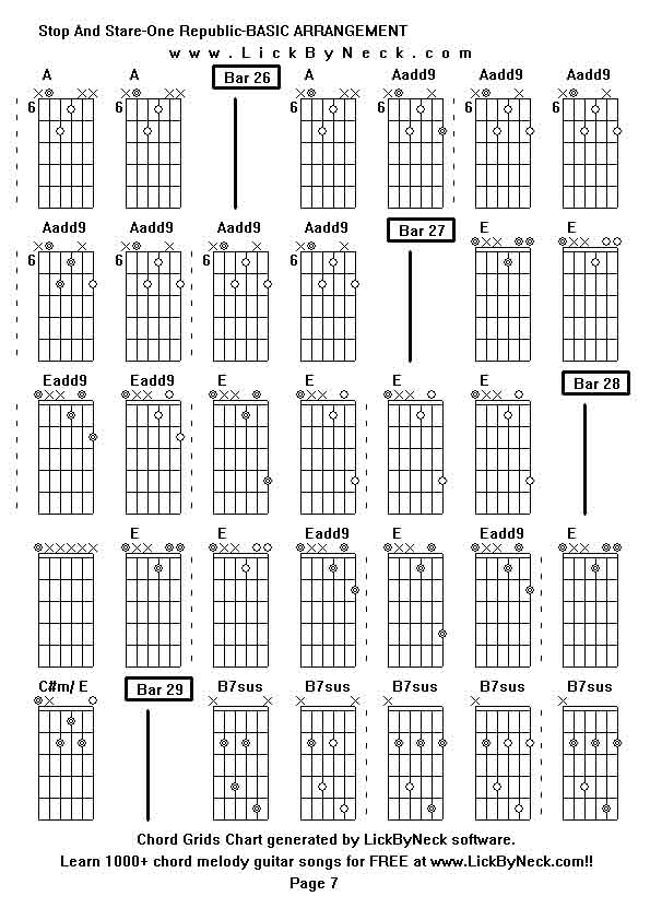 Chord Grids Chart of chord melody fingerstyle guitar song-Stop And Stare-One Republic-BASIC ARRANGEMENT,generated by LickByNeck software.